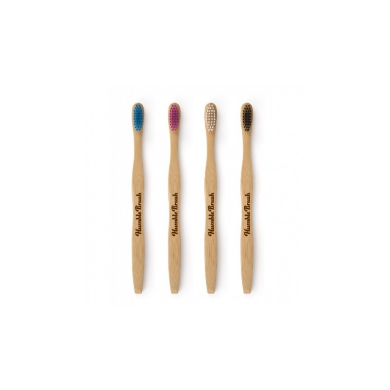 Escova Dentes Bambu Adulto Flat (Cabo Plano) Média - Un. Mix (branco,preto,azul,rosa) - The Humble Co.